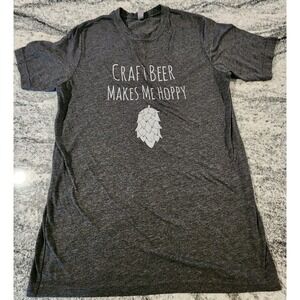 CRAFT BEER MAKES ME‎ HOPPY SHIRT MENS SIZE SMALL GRAY FRONT PRINT SHORT SLEEVE